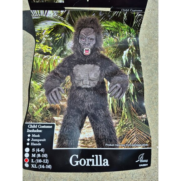 Seasons USA Gorilla Costume Halloween Child Size L 10-12 Black Faux Fur - Picture 6 of 14